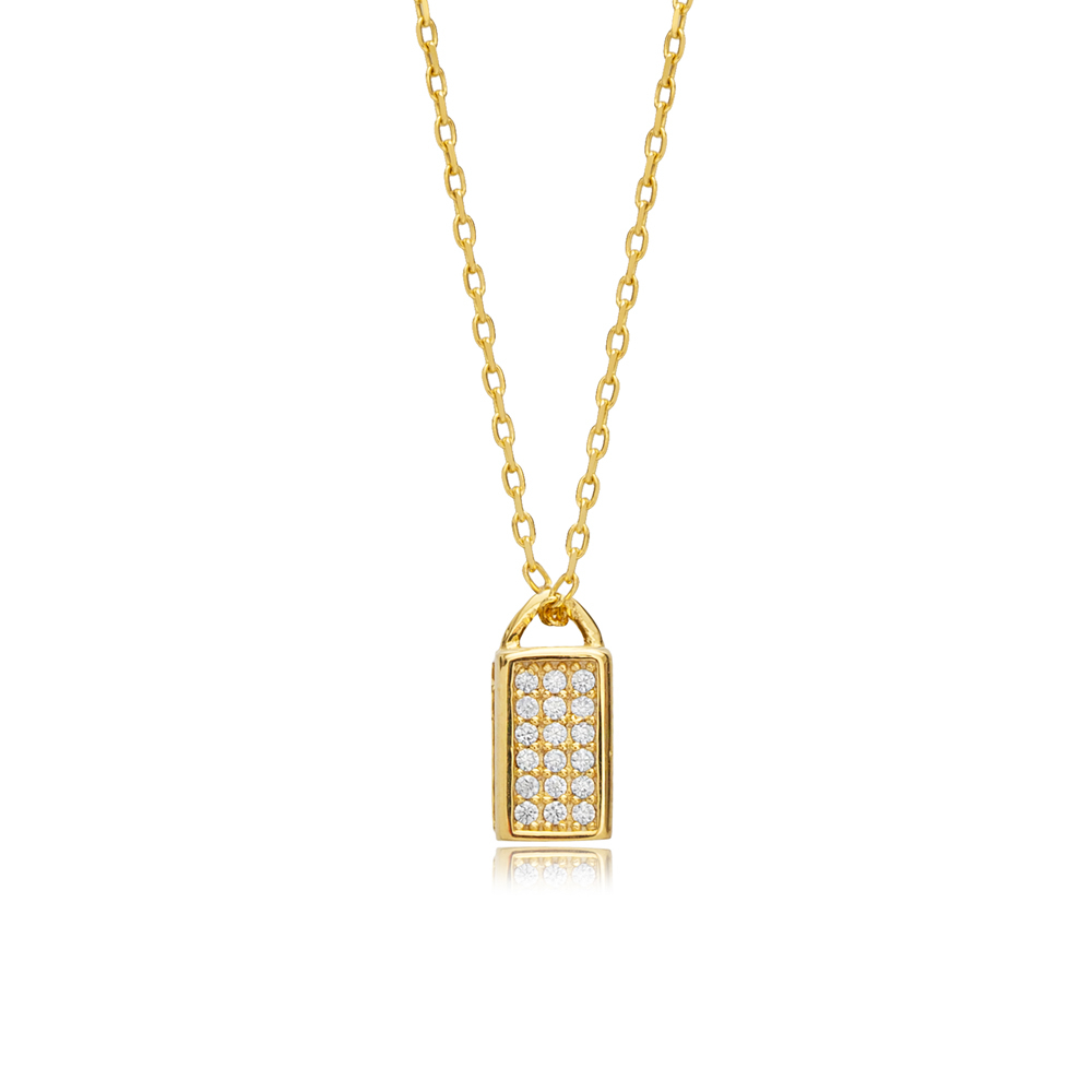 Lock Design CZ Stone Charm Necklace