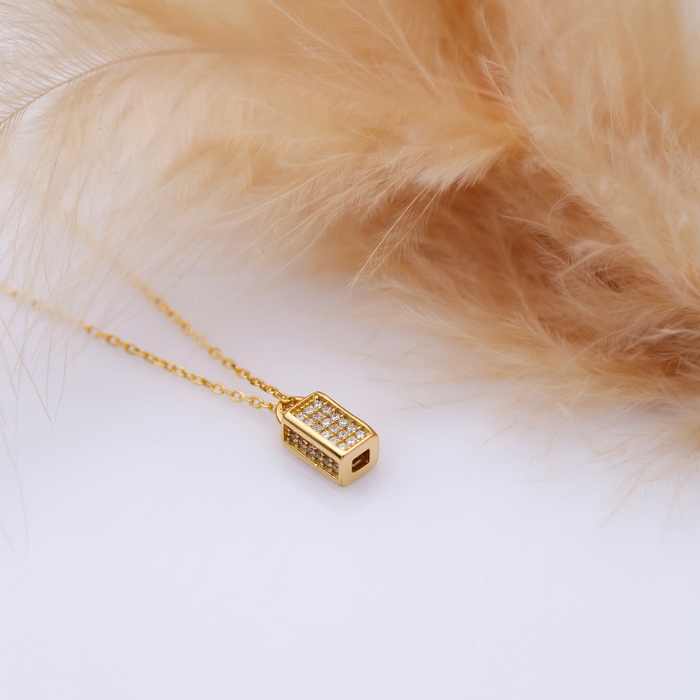Lock Design CZ Stone Charm Necklace