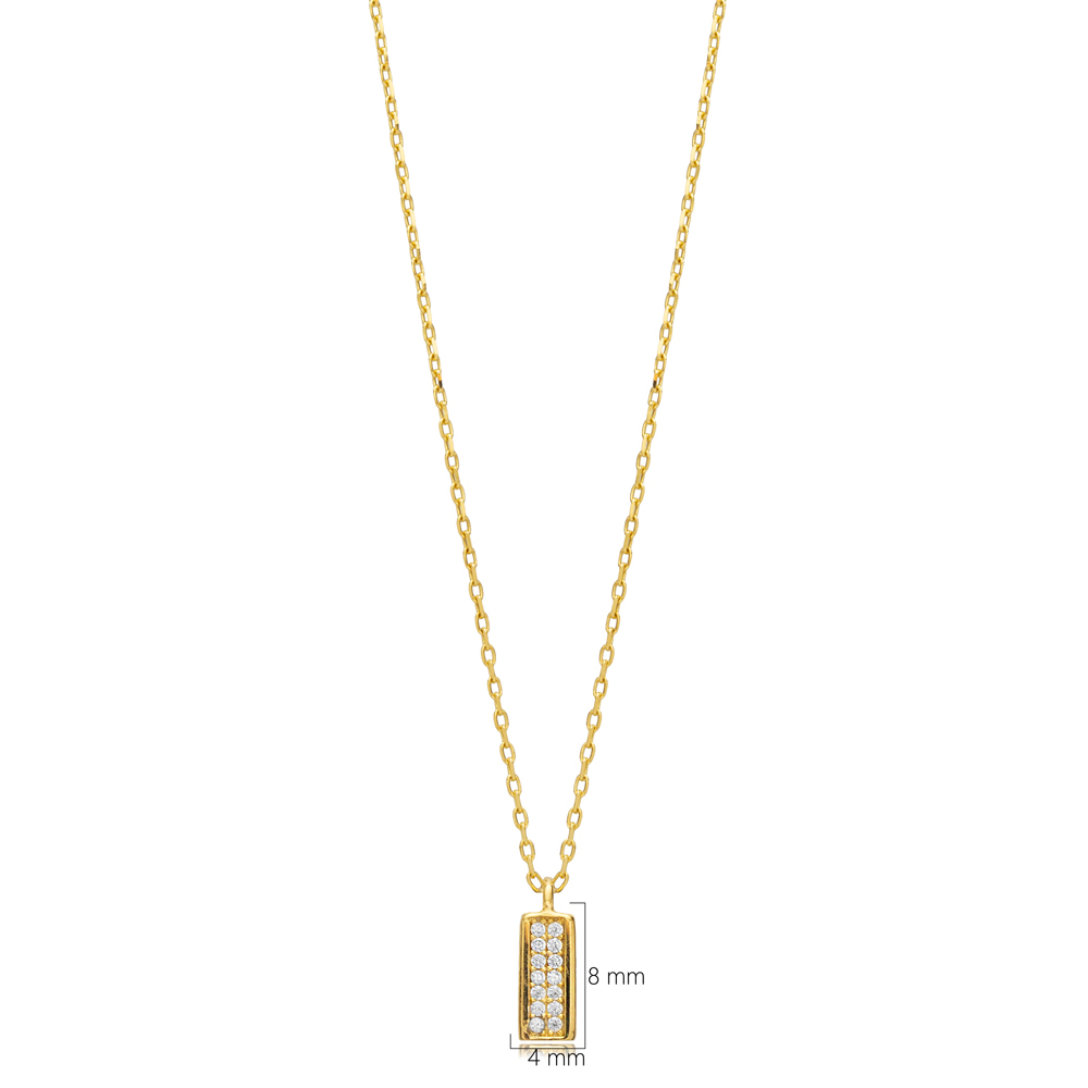 CZ Stone Rectangle Design Tiny Charm Necklace