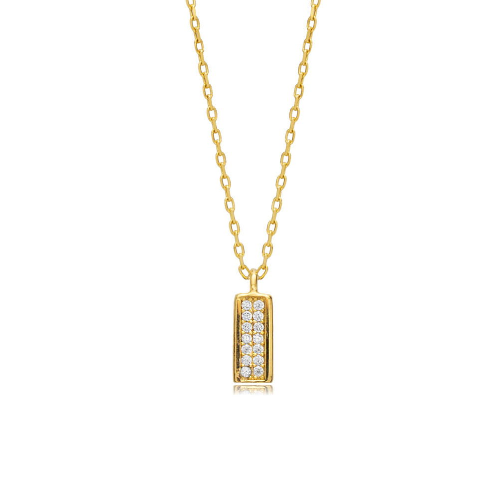 CZ Stone Rectangle Design Tiny Charm Necklace