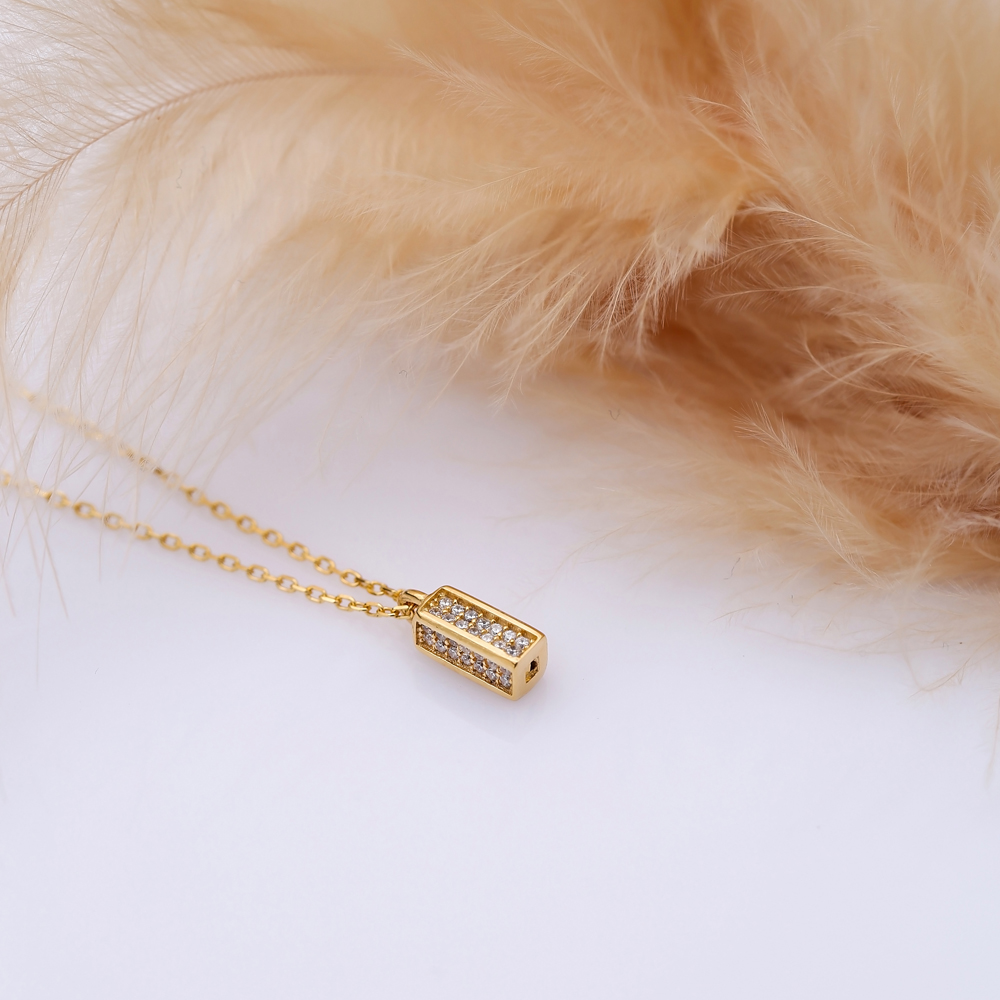 CZ Stone Rectangle Design Tiny Charm Necklace