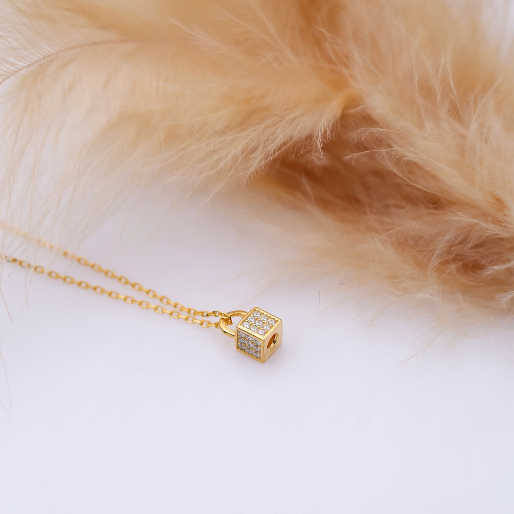 Tiny Design Clear CZ Stone Charm Necklace