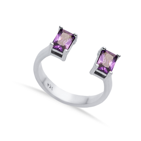 Amethyst Rectangle Silver Adjustable Ring