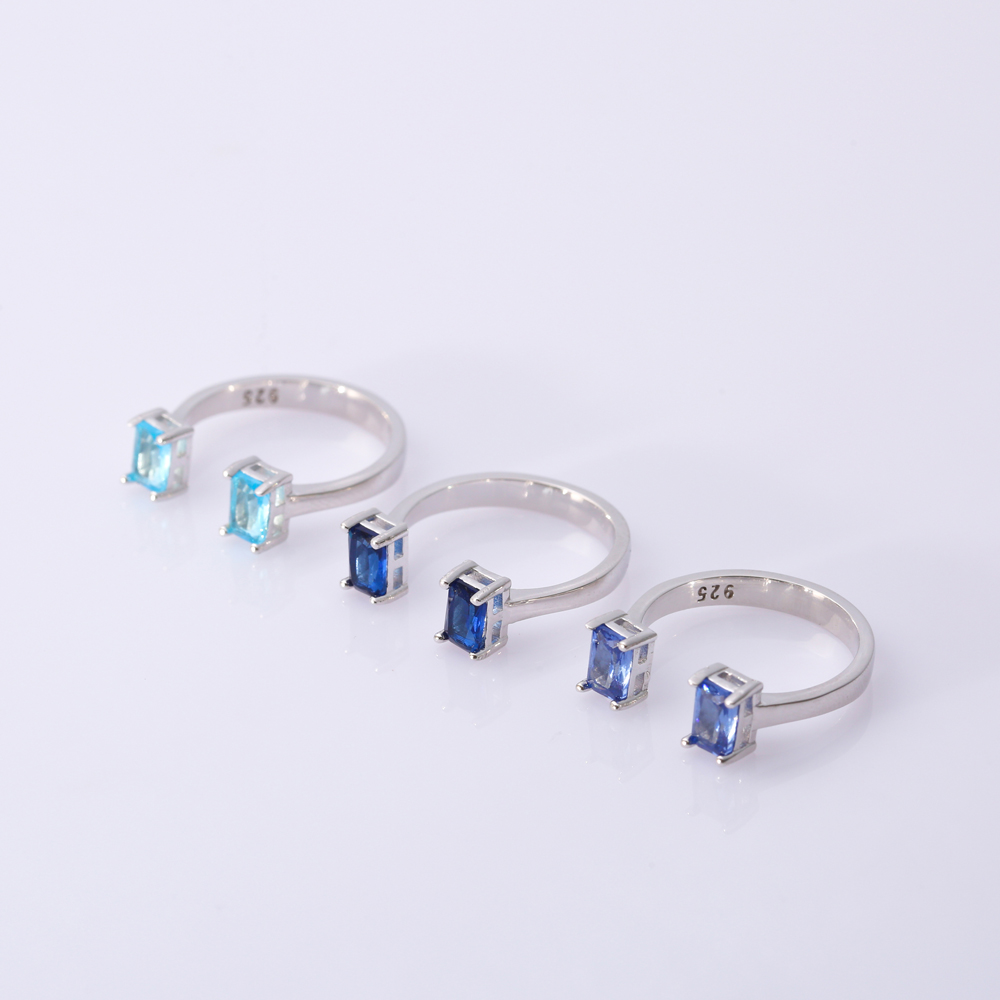 Tanzanite CZ Rectangle Silver Adjustable Ring