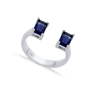 Sapphire CZ Rectangle Silver Adjustable Ring