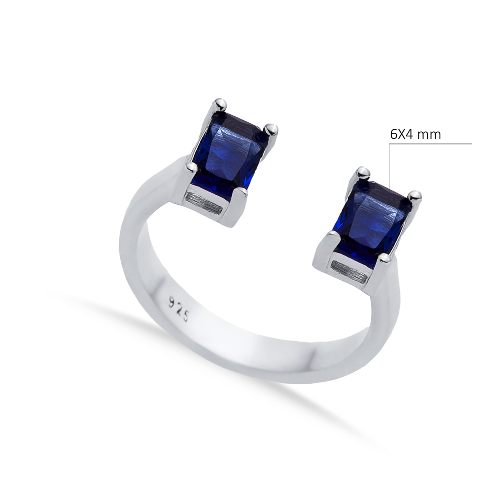 Sapphire CZ Rectangle Silver Adjustable Ring