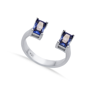 Tanzanite CZ Rectangle Silver Adjustable Ring