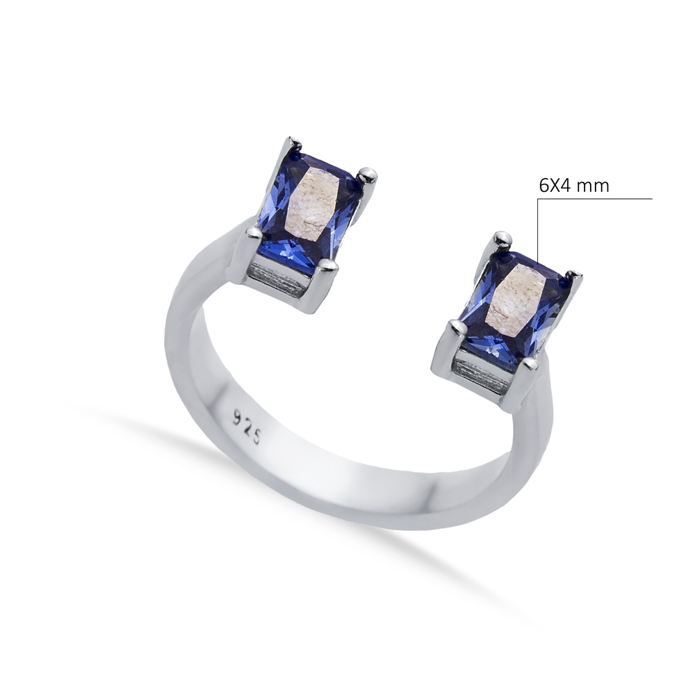 Tanzanite CZ Rectangle Silver Adjustable Ring