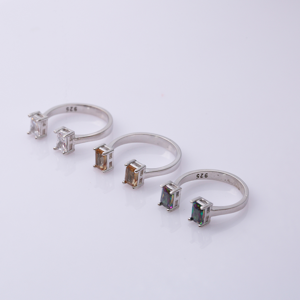 Mystic Topaz Rectangle Silver Adjustable Ring