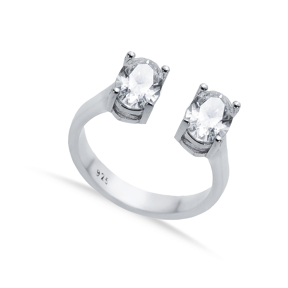 Clear CZ Oval Silver Adjustable Ring