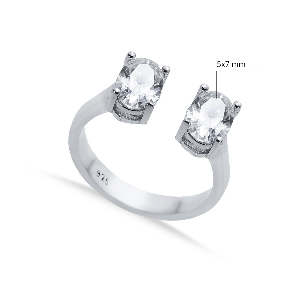 Clear CZ Oval Silver Adjustable Ring