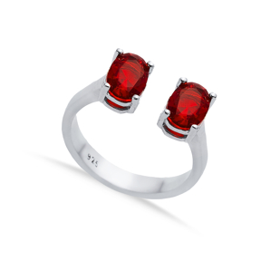 Garnet CZ Oval Silver Adjustable Ring