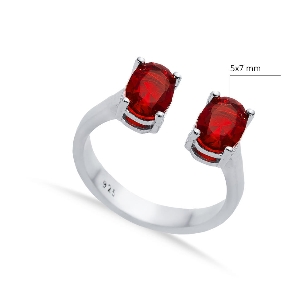 Garnet CZ Oval Silver Adjustable Ring