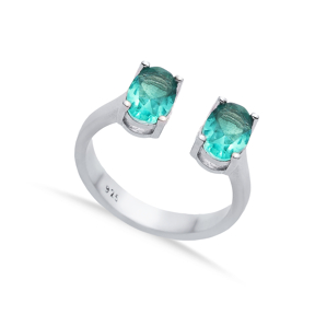 Paraiba CZ Oval Silver Adjustable Ring