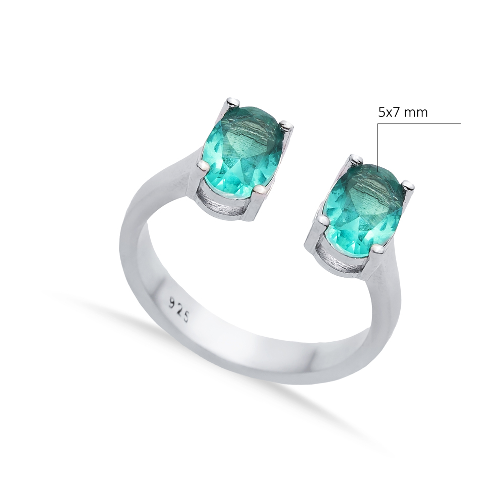 Paraiba CZ Oval Silver Adjustable Ring
