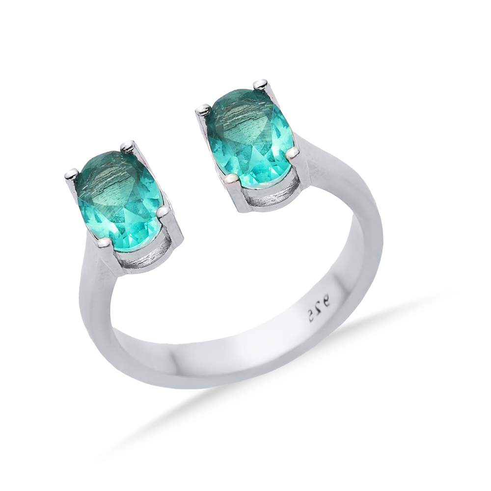 Paraiba CZ Oval Silver Adjustable Ring