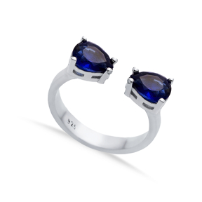 Pear Sapphire CZ Silver Adjustable Ring