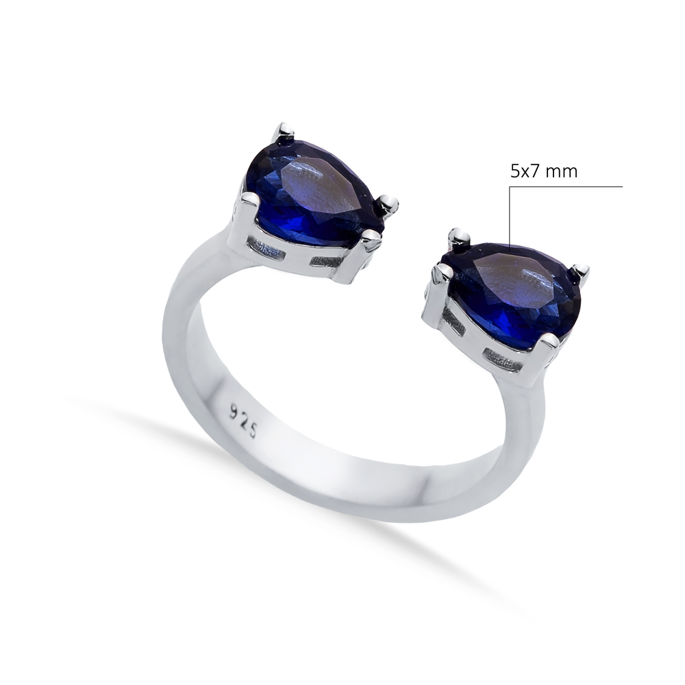 Pear Sapphire CZ Silver Adjustable Ring