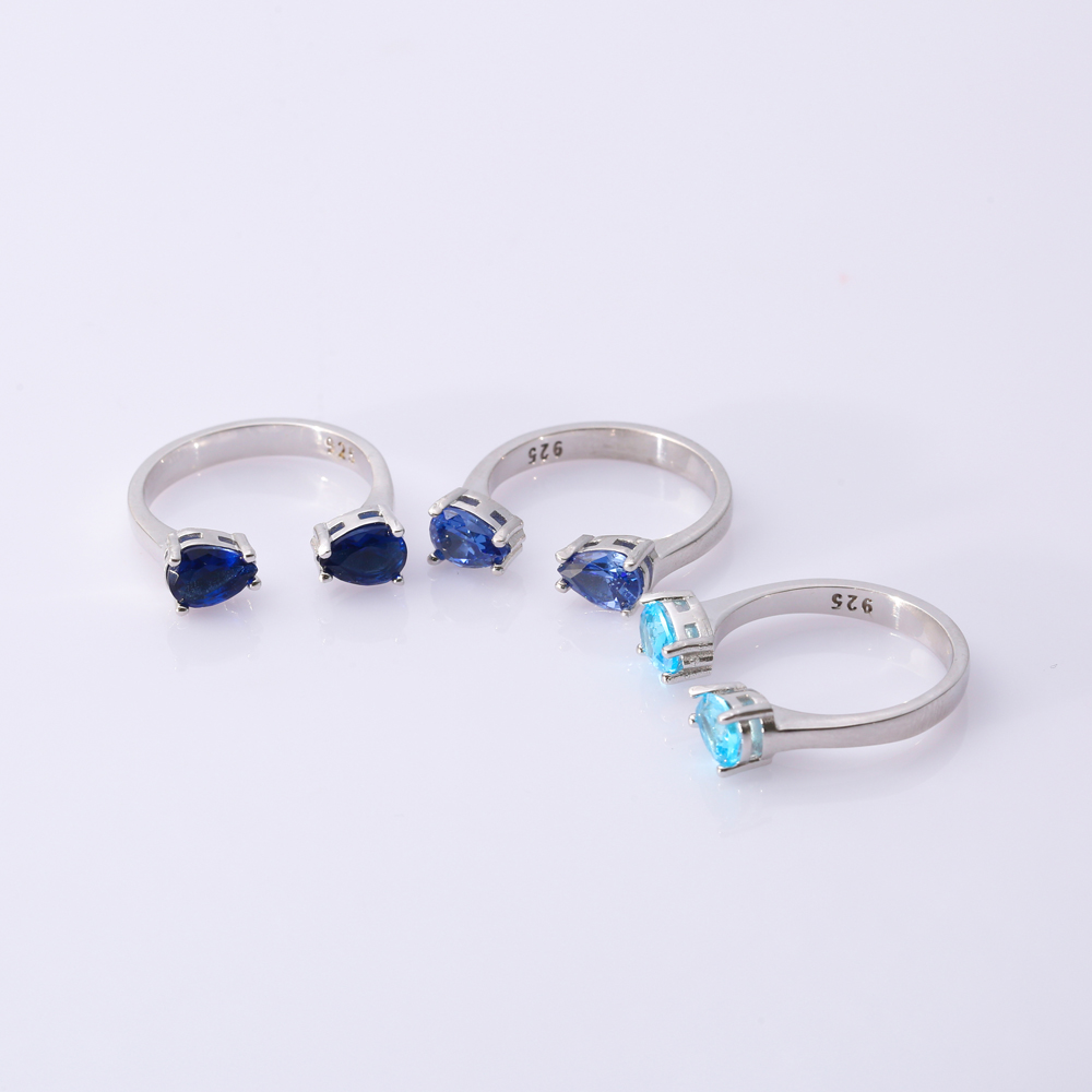 Pear Tanzanite CZ Silver Adjustable Ring