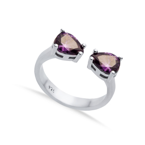Pear Amethyst CZ Silver Adjustable Ring
