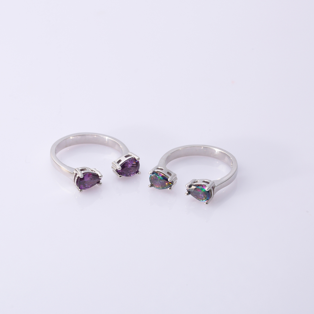 Pear Amethyst CZ Silver Adjustable Ring