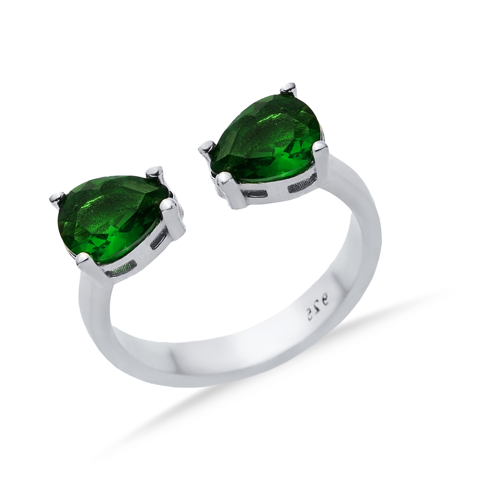 Emerald CZ Silver Adjustable Ring