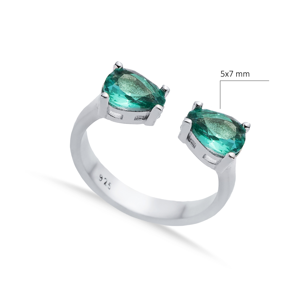 Paraiba Pear Silver Adjustable Ring