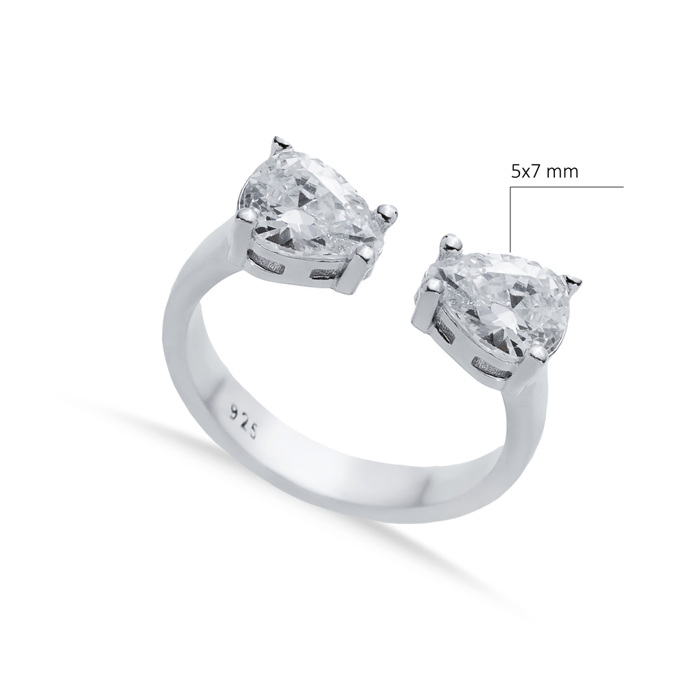 Pear White CZ Stone Silver Adjustable Ring