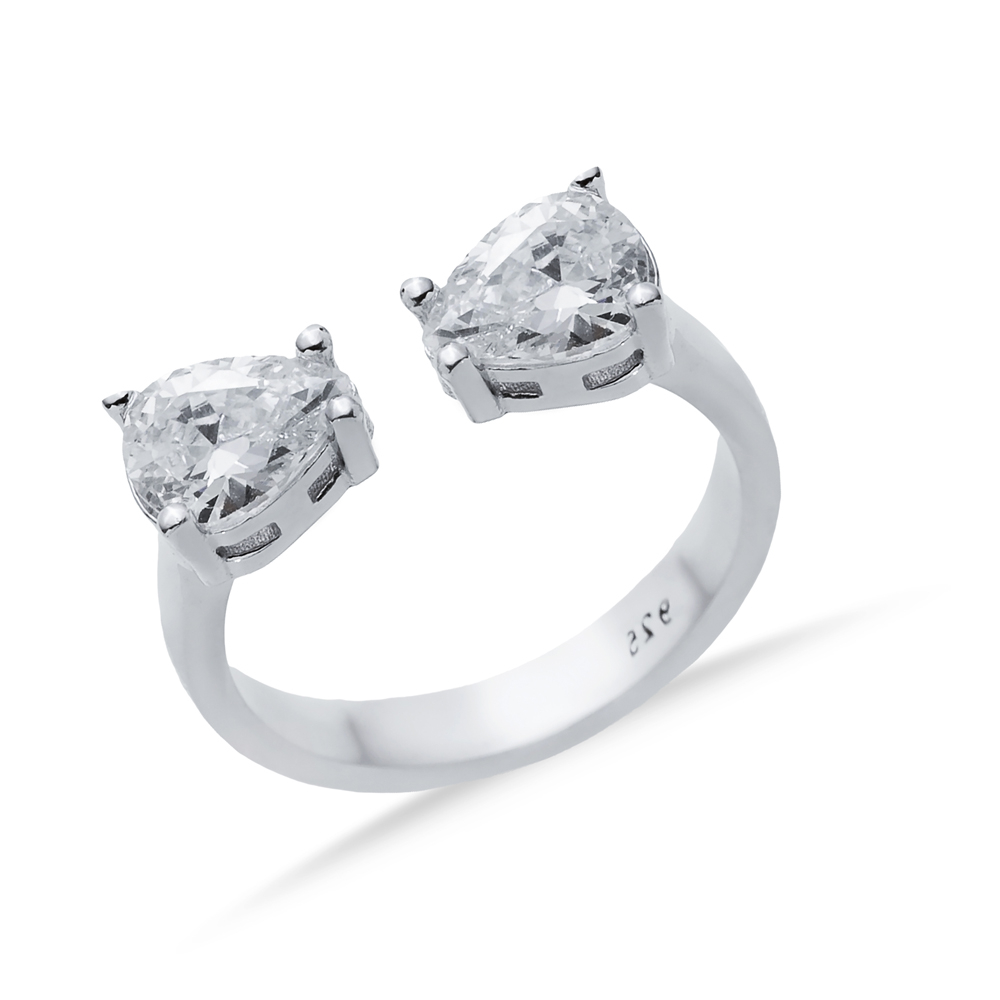 Pear White CZ Stone Silver Adjustable Ring