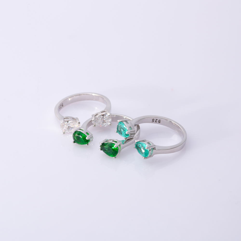 Aquamarine CZ Pear Silver Adjustable Ring
