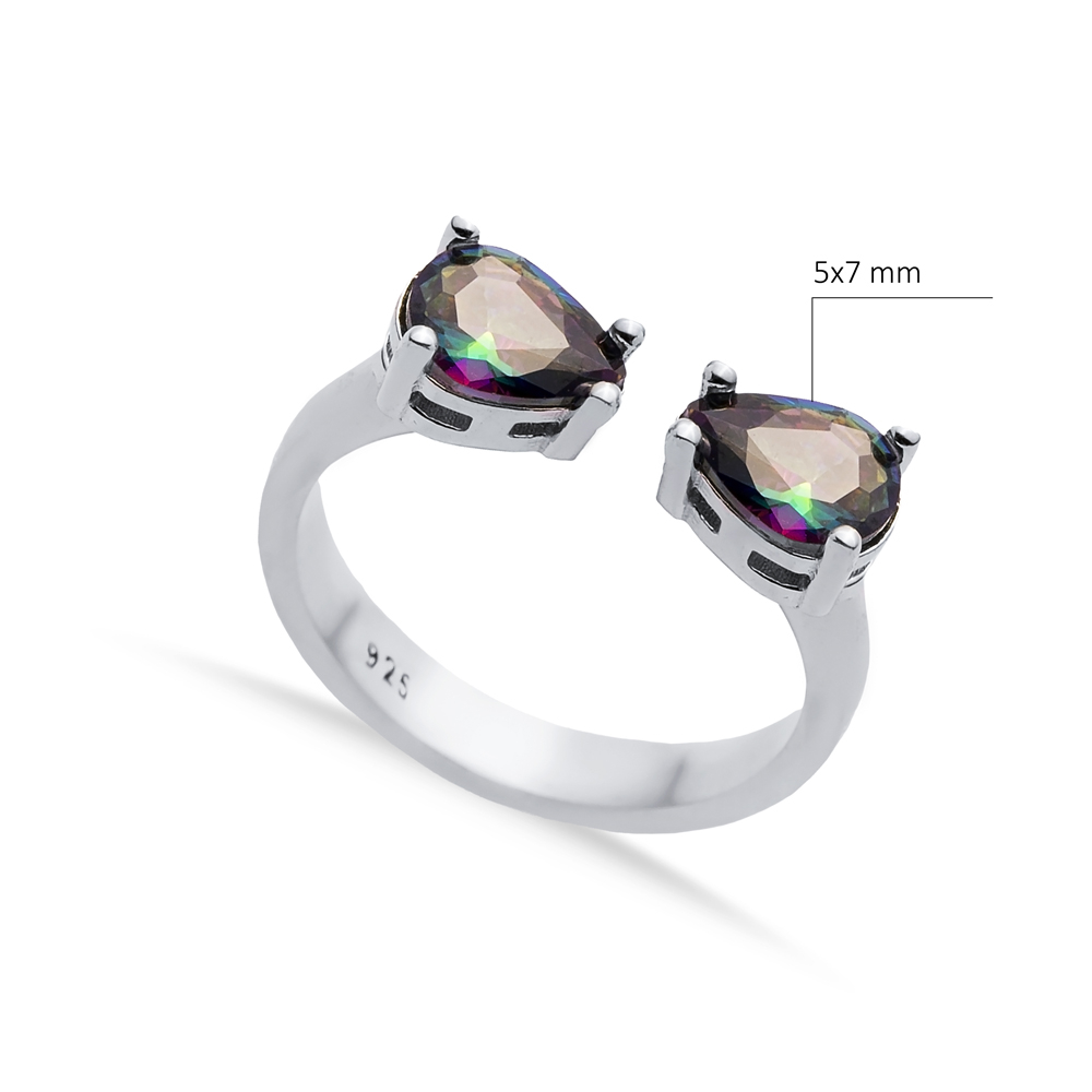 Mystic Topaz Pear Silver Adjustable Ring