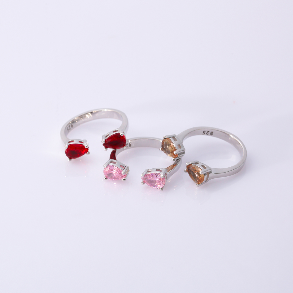 Garnet CZ Pear Silver Adjustable Ring