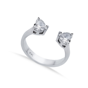 Heart White CZ Silver Adjustable Ring