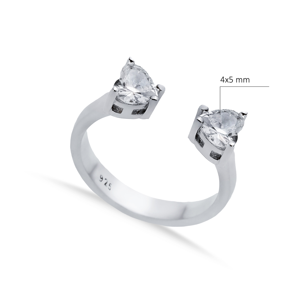 Heart White CZ Silver Adjustable Ring