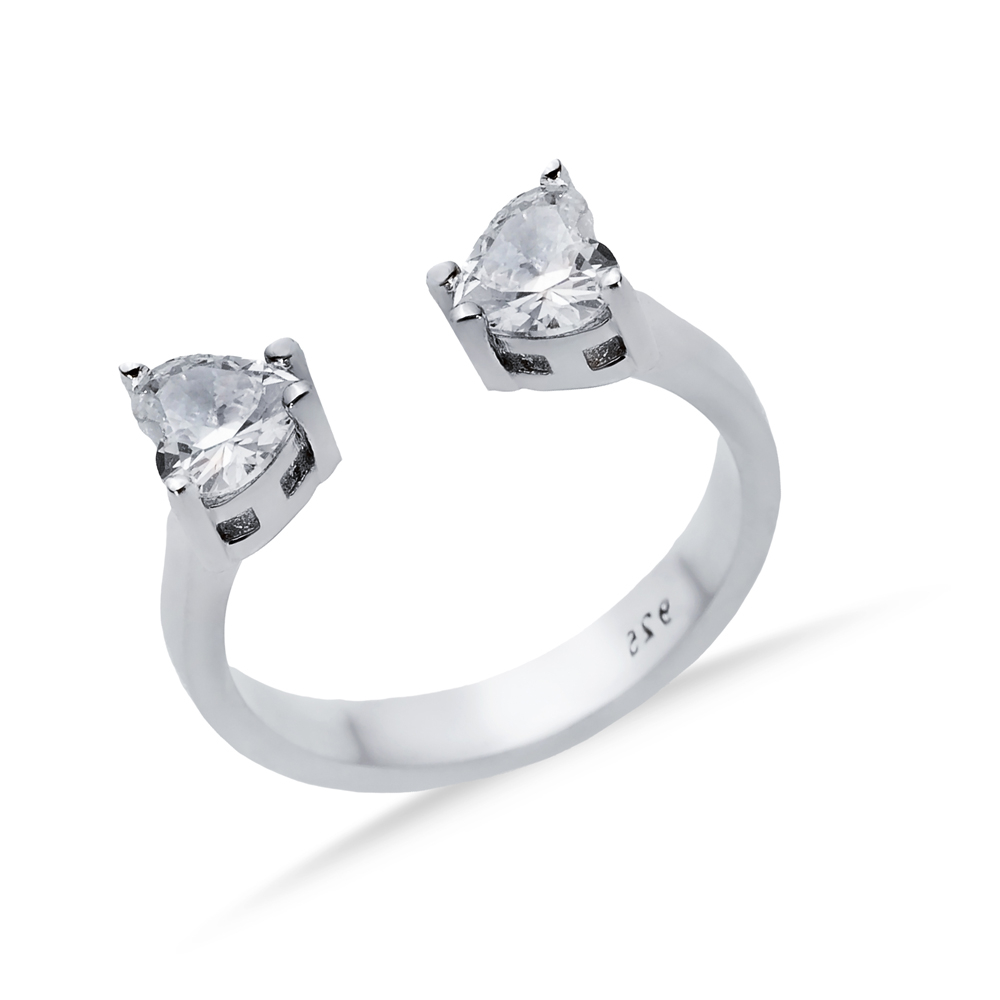 Heart White CZ Silver Adjustable Ring