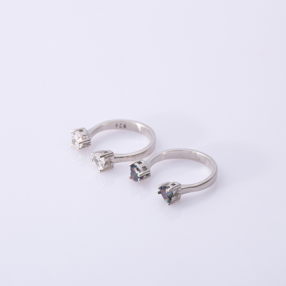 Heart White CZ Silver Adjustable Ring