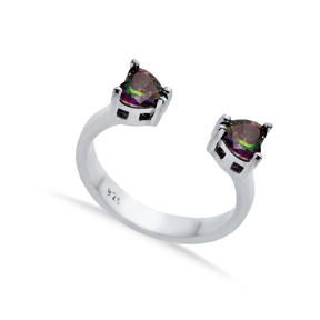 Mystic Topaz CZ Heart Silver Adjustable Ring
