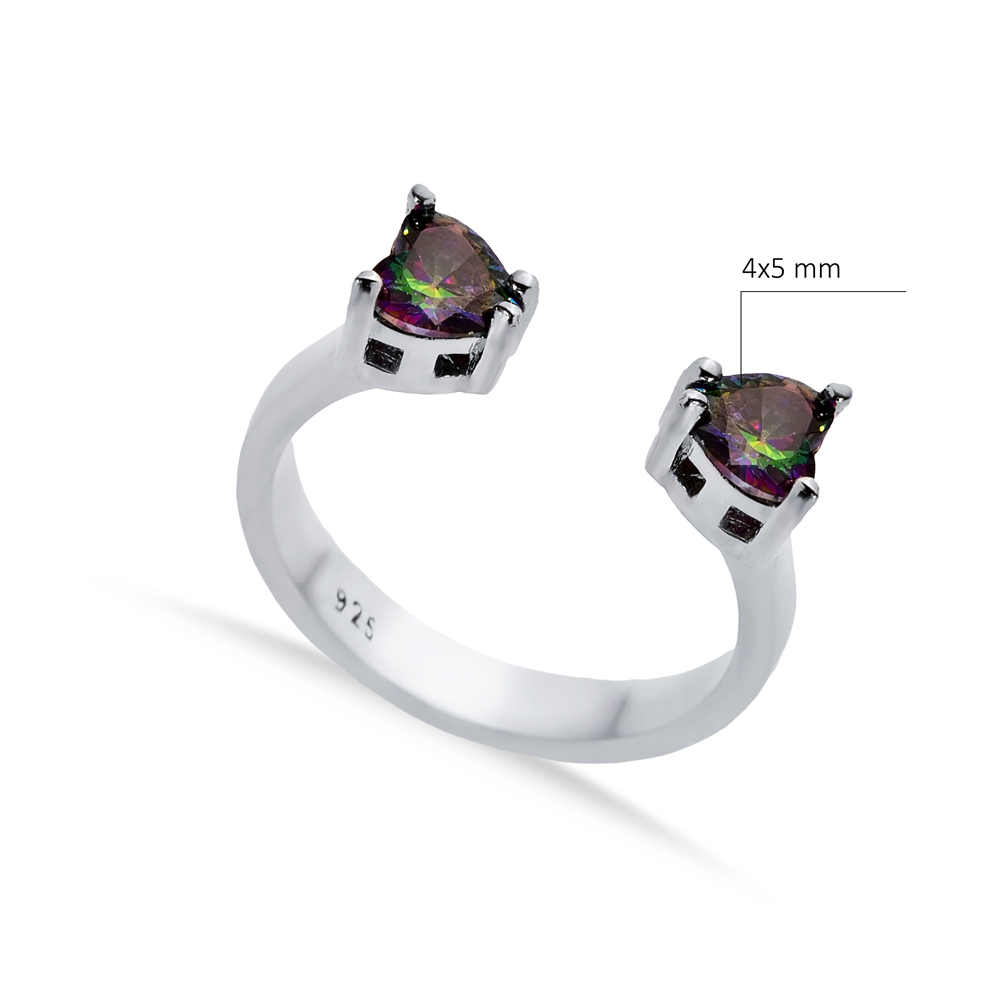 Mystic Topaz CZ Heart Silver Adjustable Ring