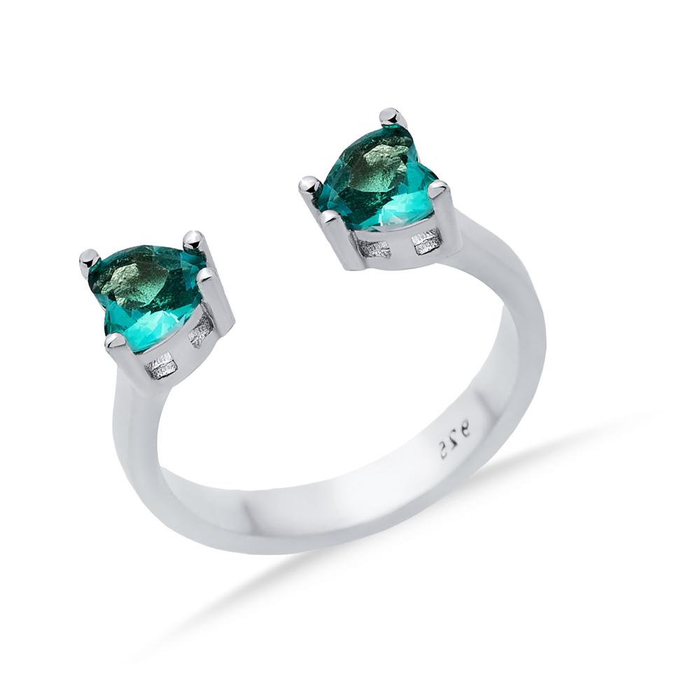 Paraiba CZ Heart Silver Adjustable Ring