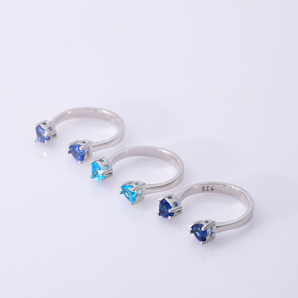 Tanzanite CZ Heart Silver Adjustable Ring
