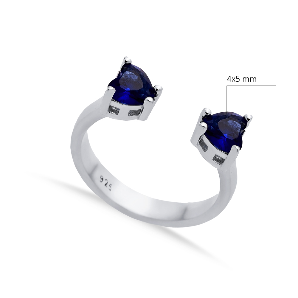 Sapphire CZ Heart Silver Adjustable Ring