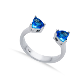 Aquamarine CZ Heart Silver Adjustable Ring