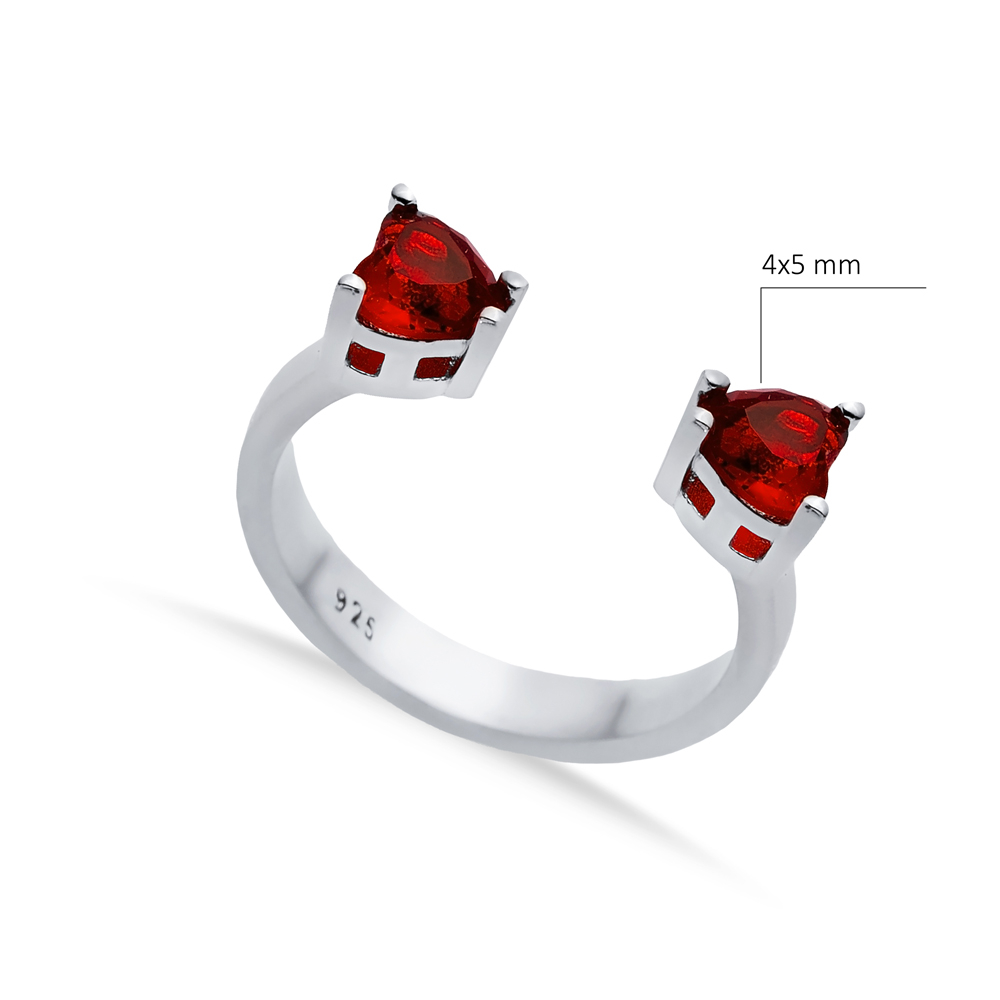 Garnet CZ Heart Silver Adjustable Ring