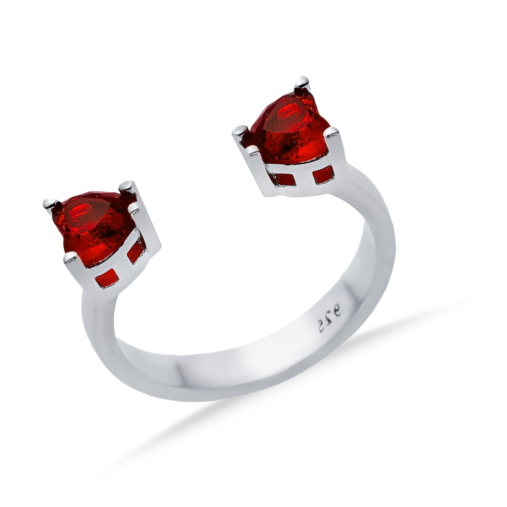Garnet CZ Heart Silver Adjustable Ring