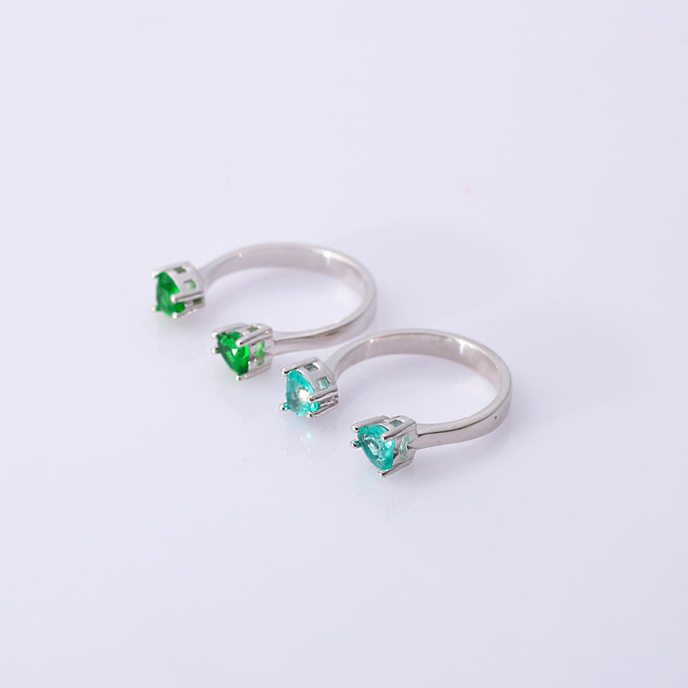 Emerald CZ Heart Silver Adjustable Ring