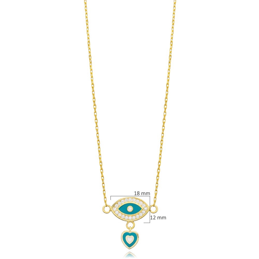Eye Design Enamel Heart Charm Necklace