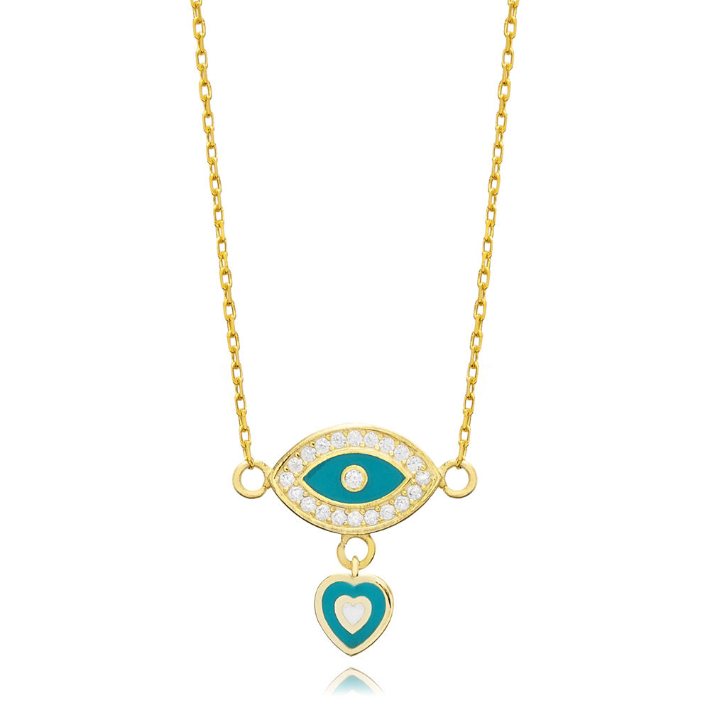 Eye Design Enamel Heart Charm Necklace