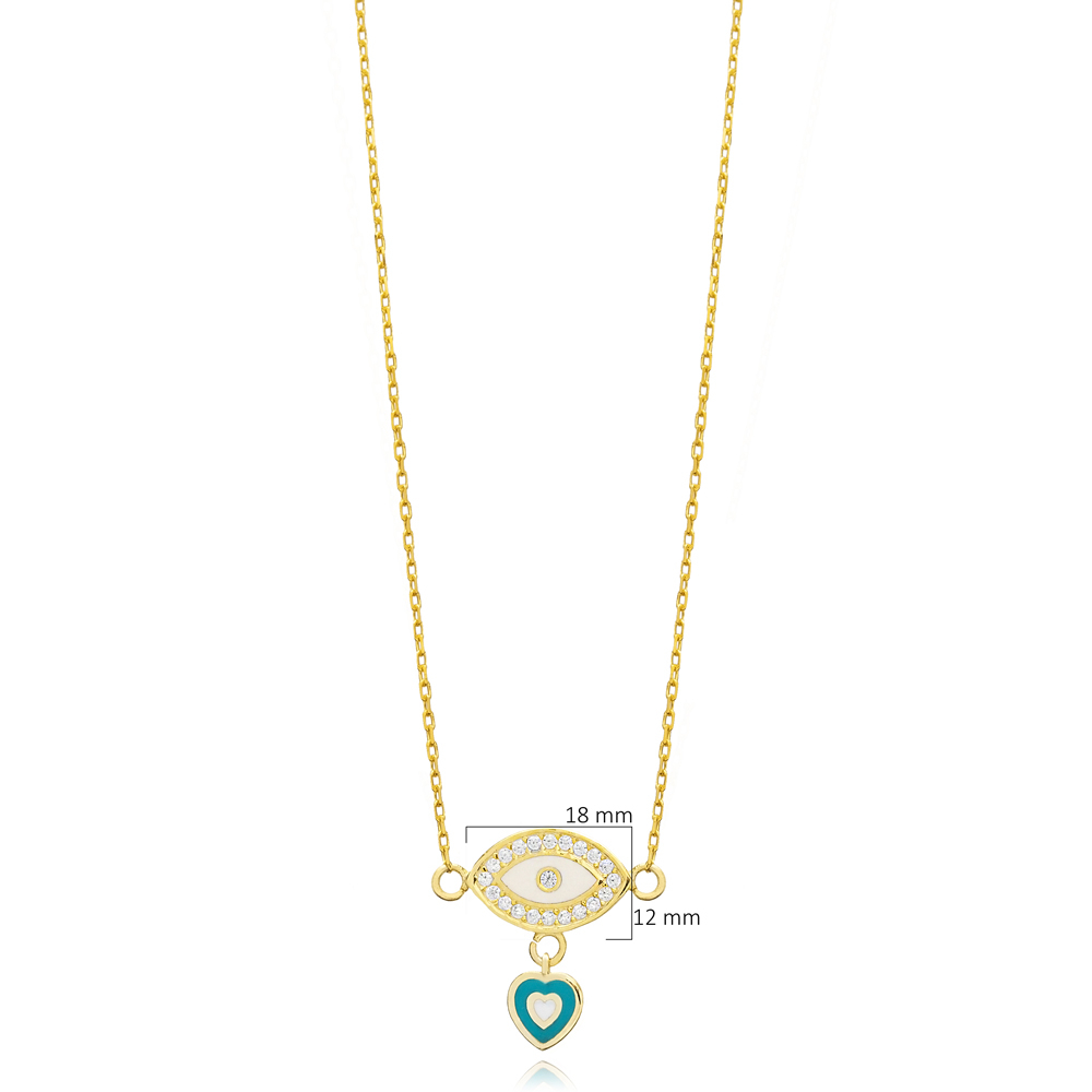Eye Design Enamel Heart Charm Necklace