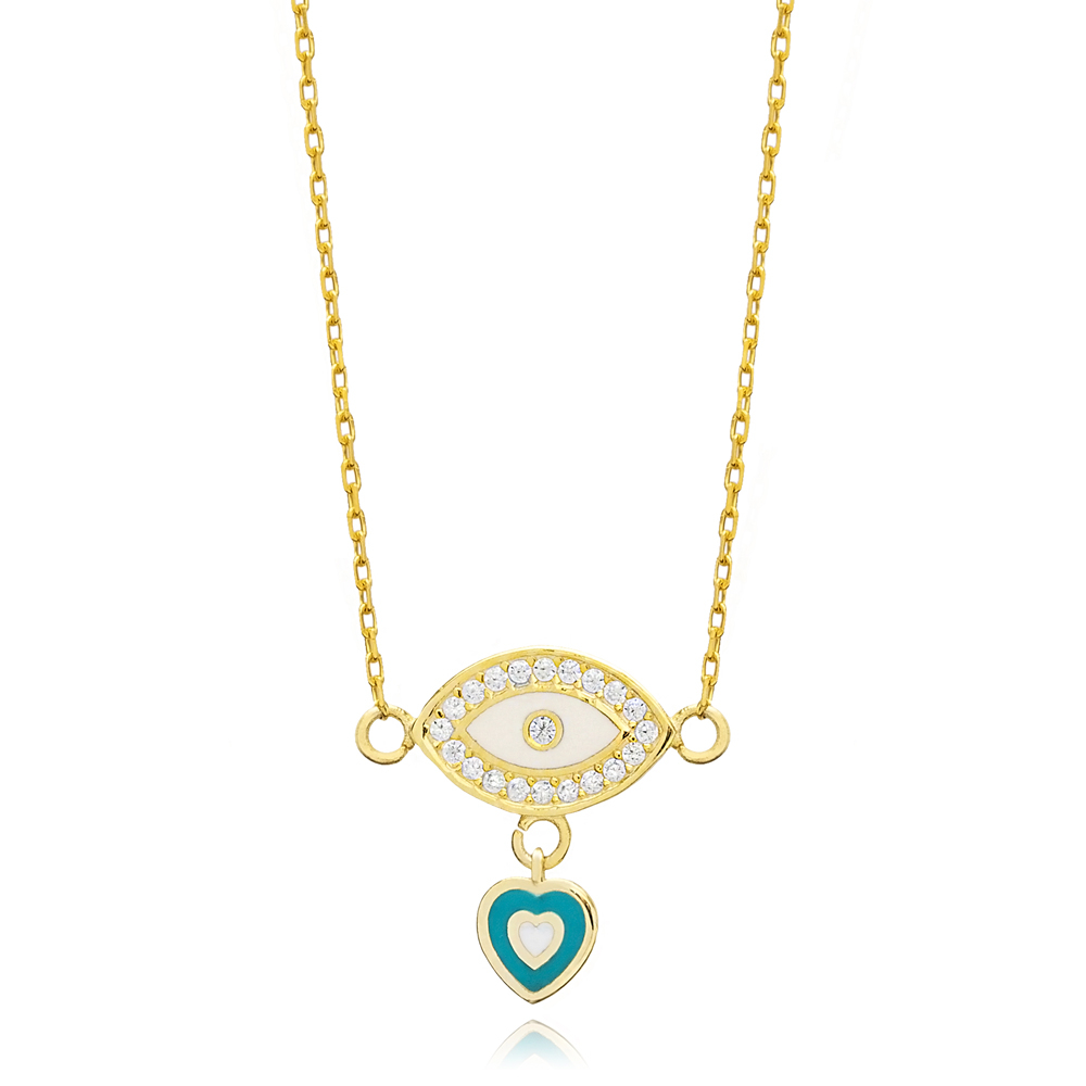 Eye Design Enamel Heart Charm Necklace