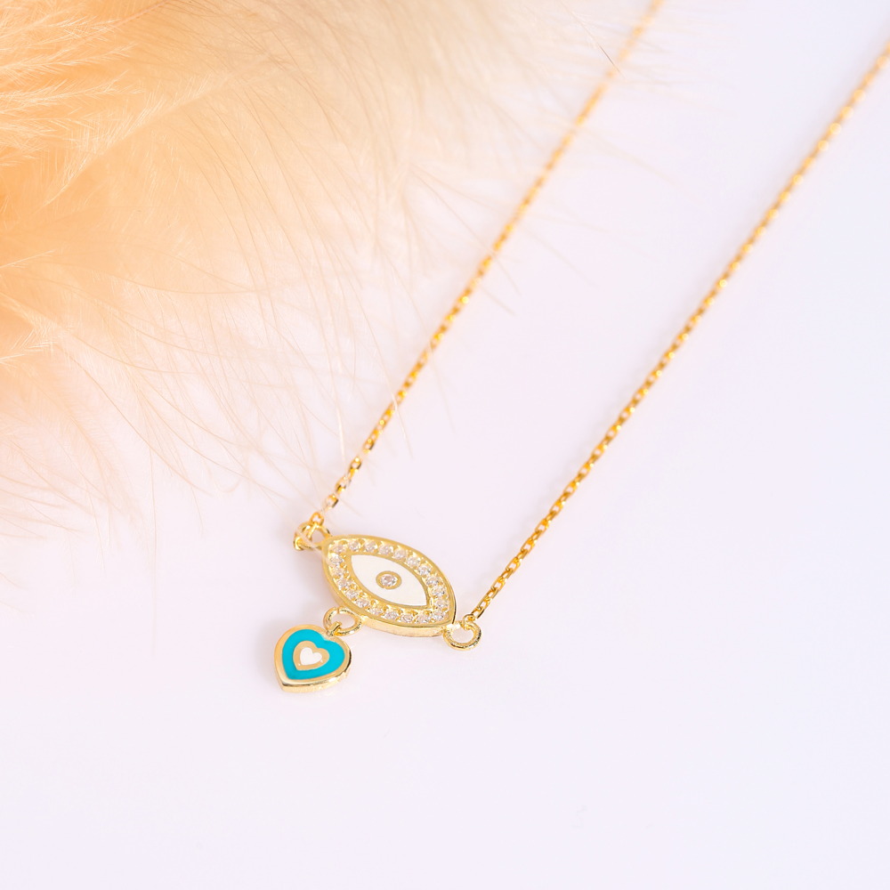 Eye Design Enamel Heart Charm Necklace
